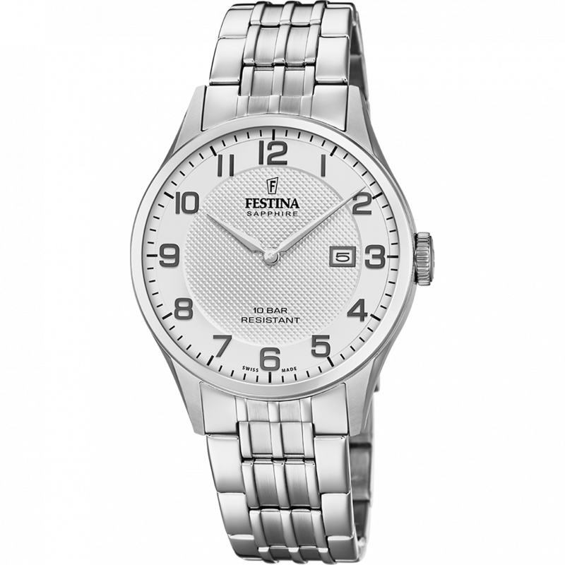 Festina swiss made watch f20005/1 silver steel strap, men's