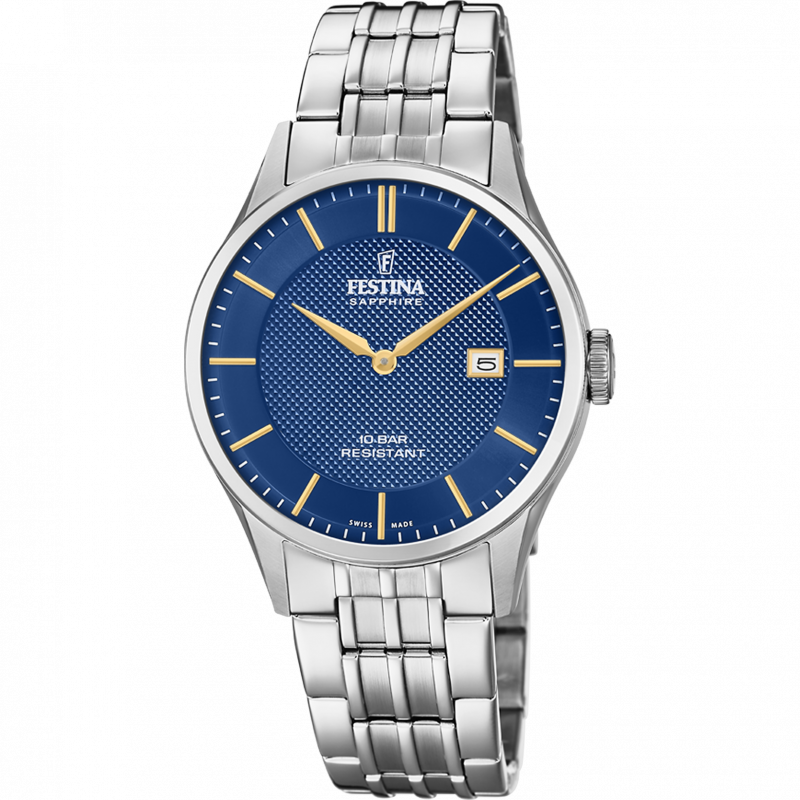 Festina swiss made watch f20005/3 blue steel strap, men's