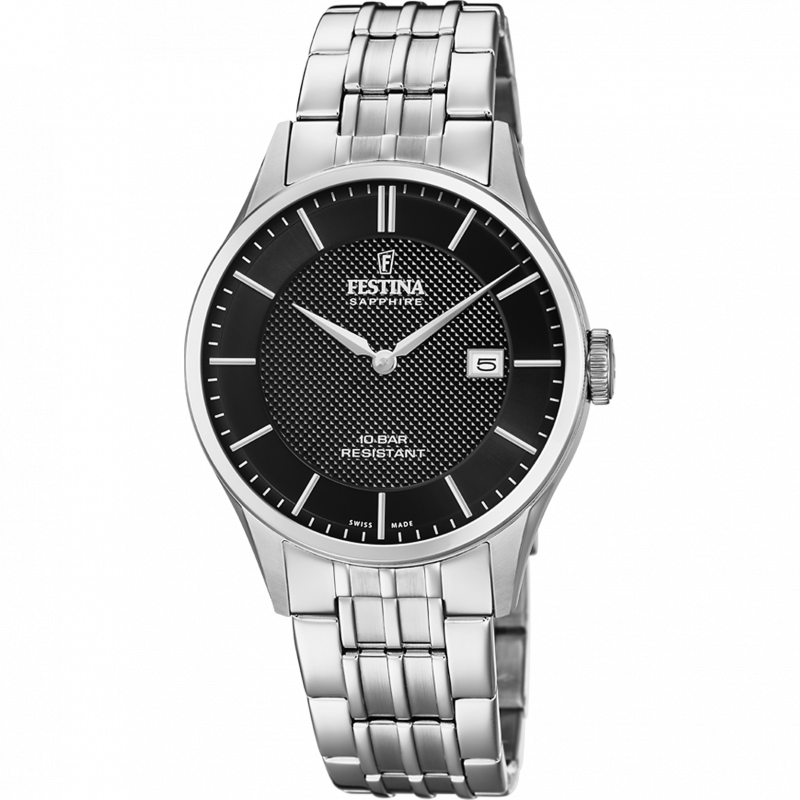 Festina swiss made watch f20005/4 black steel strap, men's