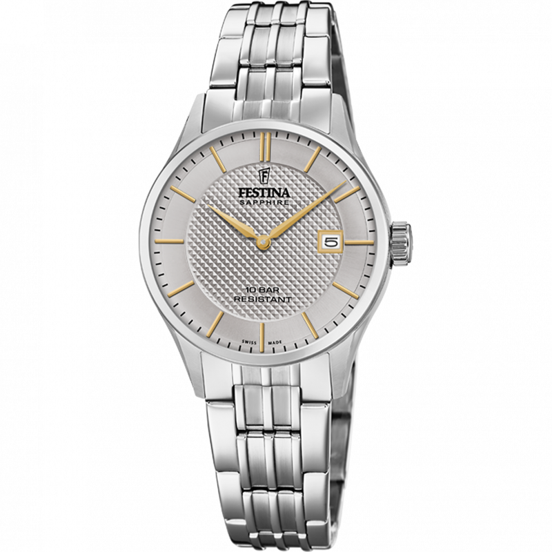 Festina swiss made watch f20006/2 gray steel strap, women's