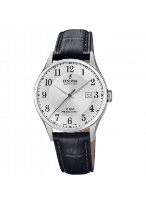 Festina swiss made watch f20007/1 silver leather strap, men's