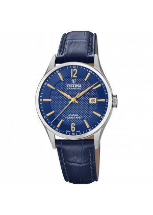 Festina swiss made watch f20007/3 blue leather strap, men's