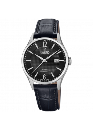 Festina swiss made watch f20007/4 black leather strap, men's