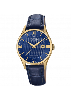 Festina swiss made watch f20010/3 blue leather strap, men's