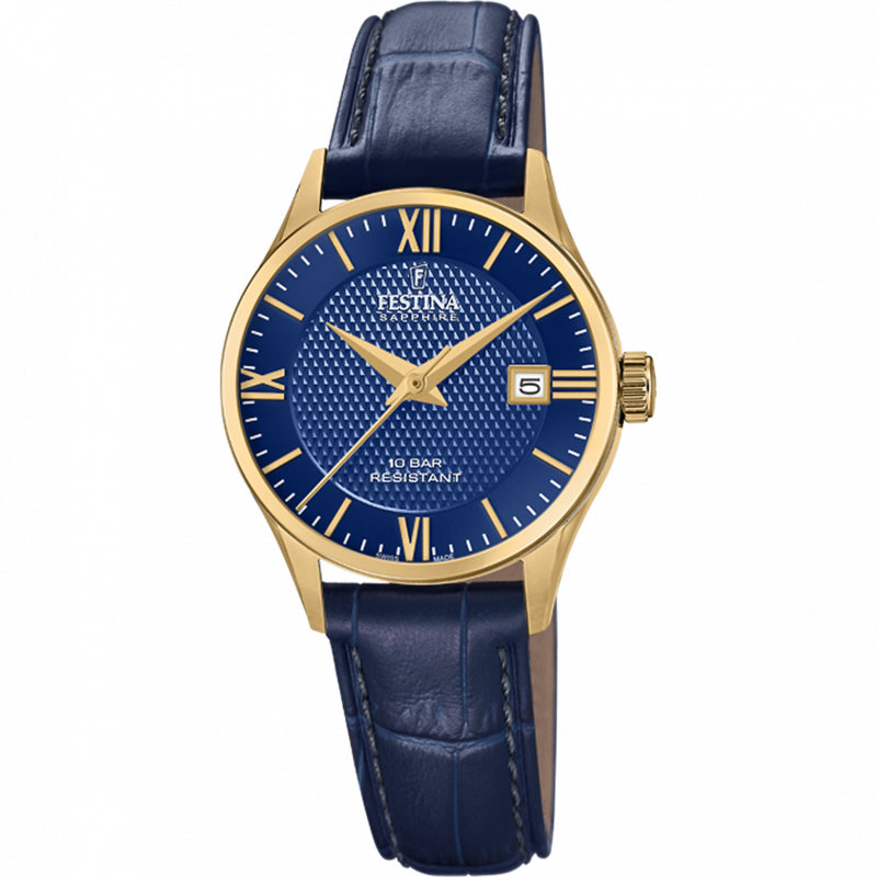 Festina swiss made watch f20011/3 blue leather strap, women's