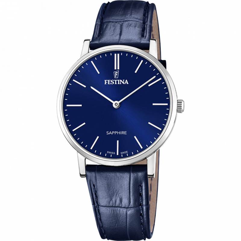 Festina swiss made watch f20012/3 blue leather strap, men's