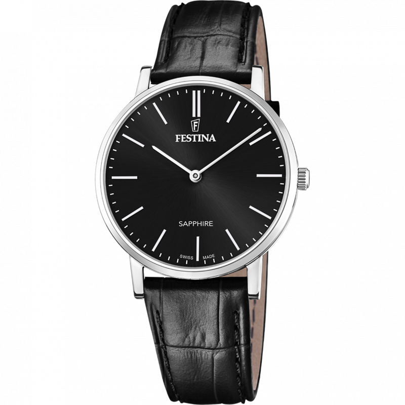 Festina swiss made watch f20012/4 black leather strap, men's