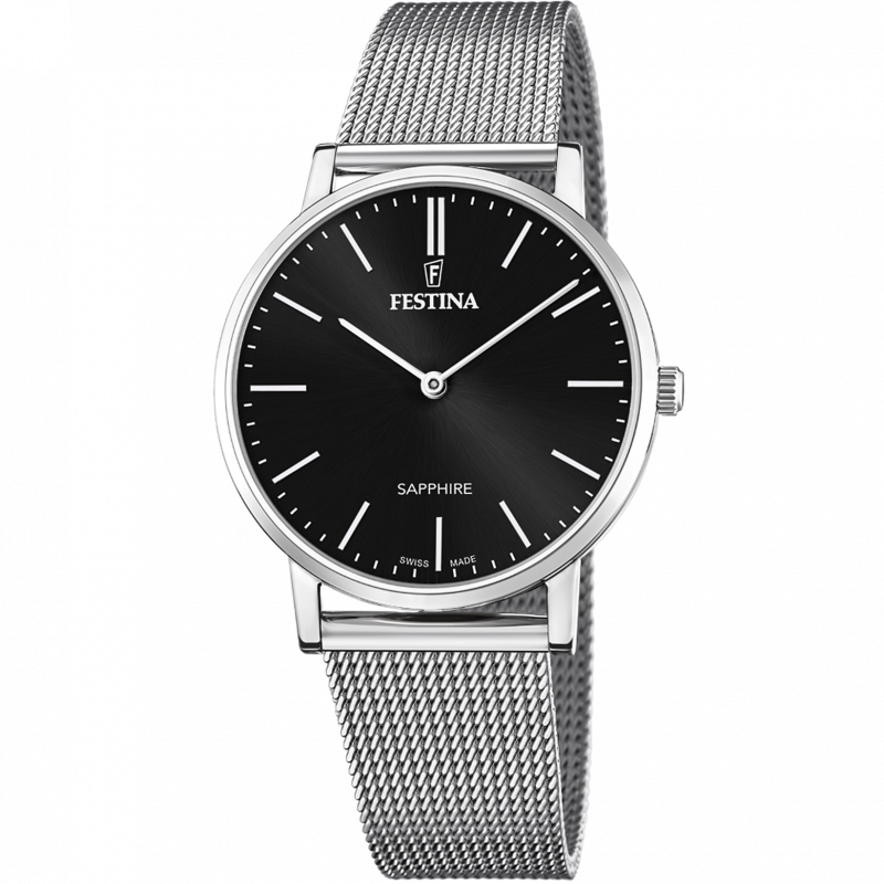 Festina swiss made watch f20014/3 black steel strap, men's