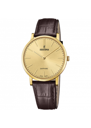 Festina swiss made watch f20016/2 champagne leather strap, men's