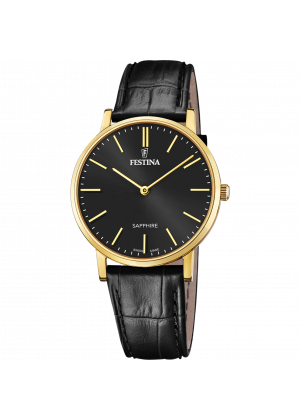 Festina swiss made watch f20016/3 black leather strap, men's