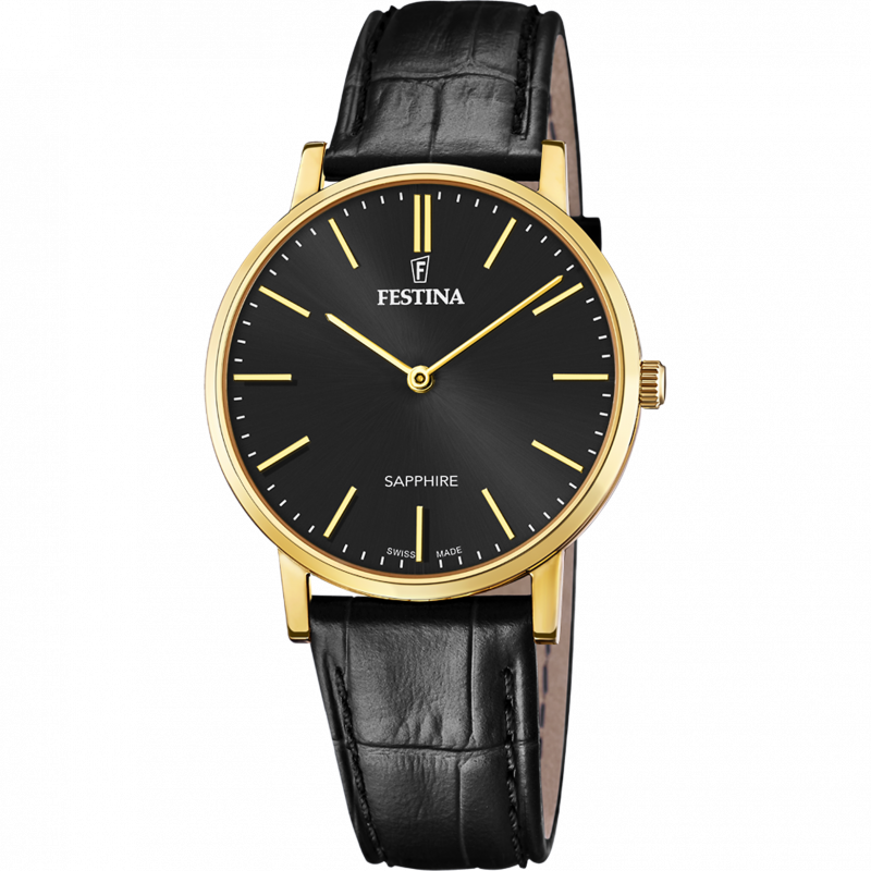 Festina swiss made watch f20016/3 black leather strap, men's