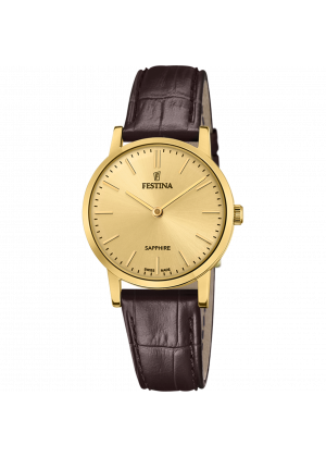 Festina swiss made watch f20017/2 champagne leather strap, women's