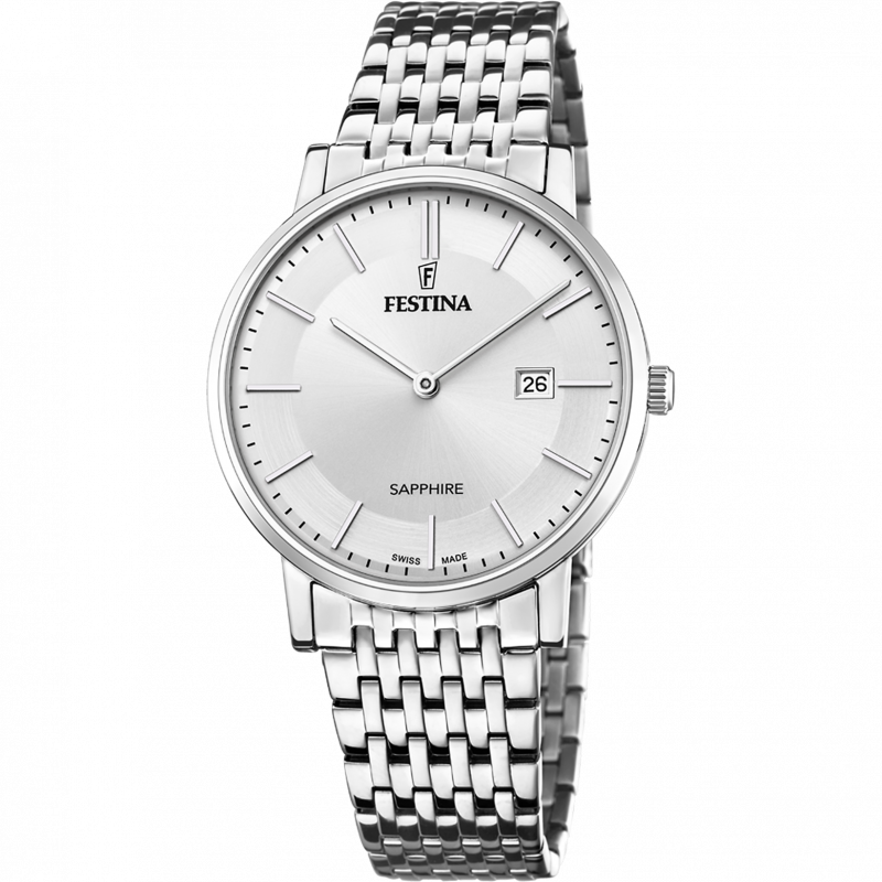 Festina swiss made watch f20018/1 silver steel strap, men's