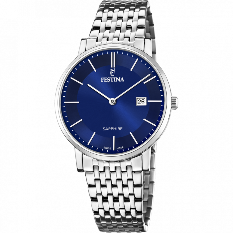 Festina swiss made watch f20018/2 blue steel strap, men's