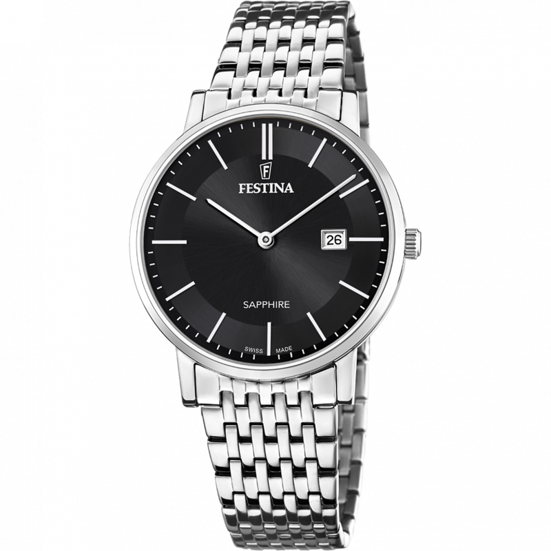 Festina swiss made watch f20018/3 black steel strap, men's