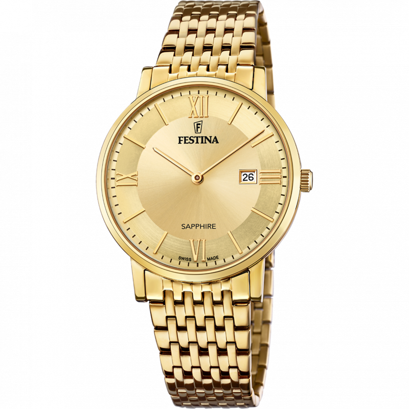 Festina swiss made watch f20020/2 gold steel strap, men's