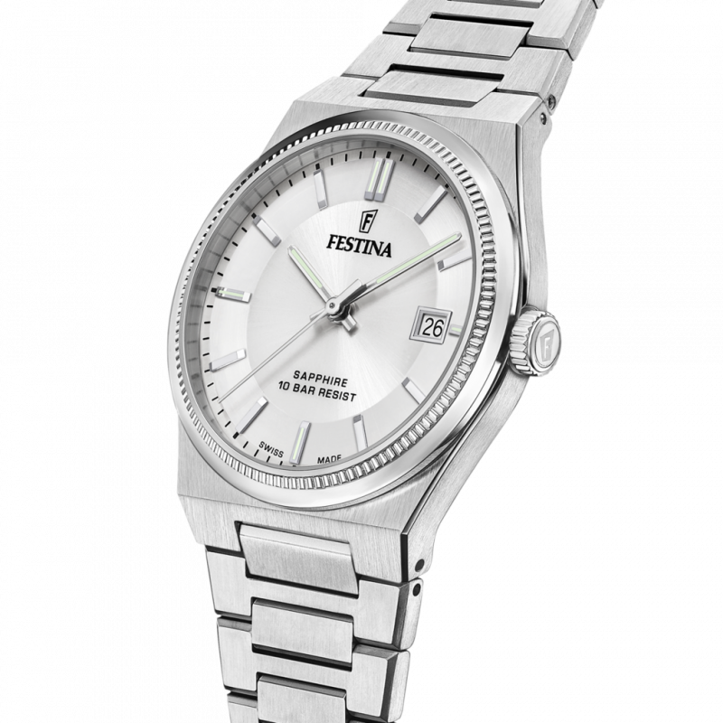 Festina swiss made men's watch rivé f20034/1 silver