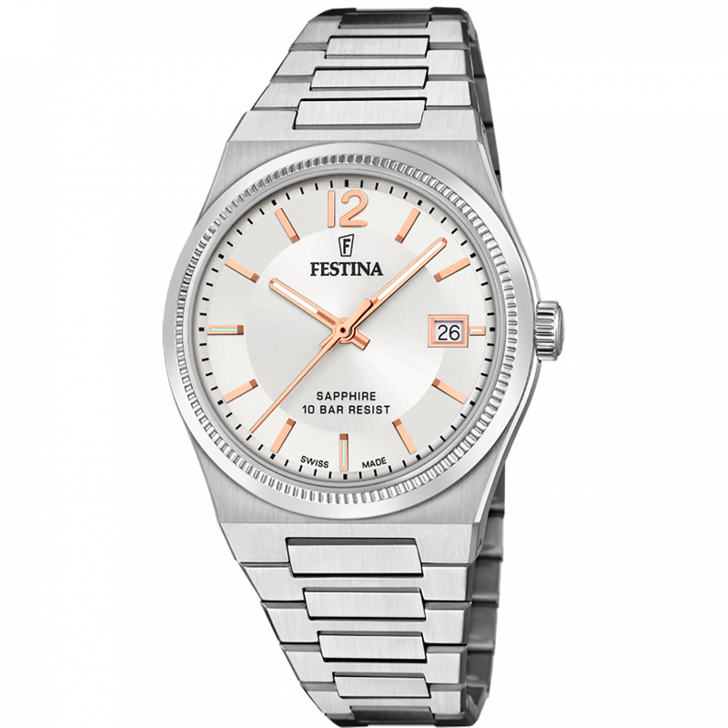 Festina women's watch swiss made rivé f20035/2 silver