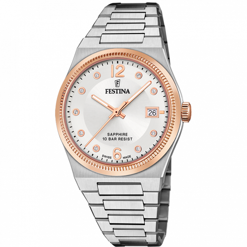 Festina women's watch swiss made rivé f20037/1 silver