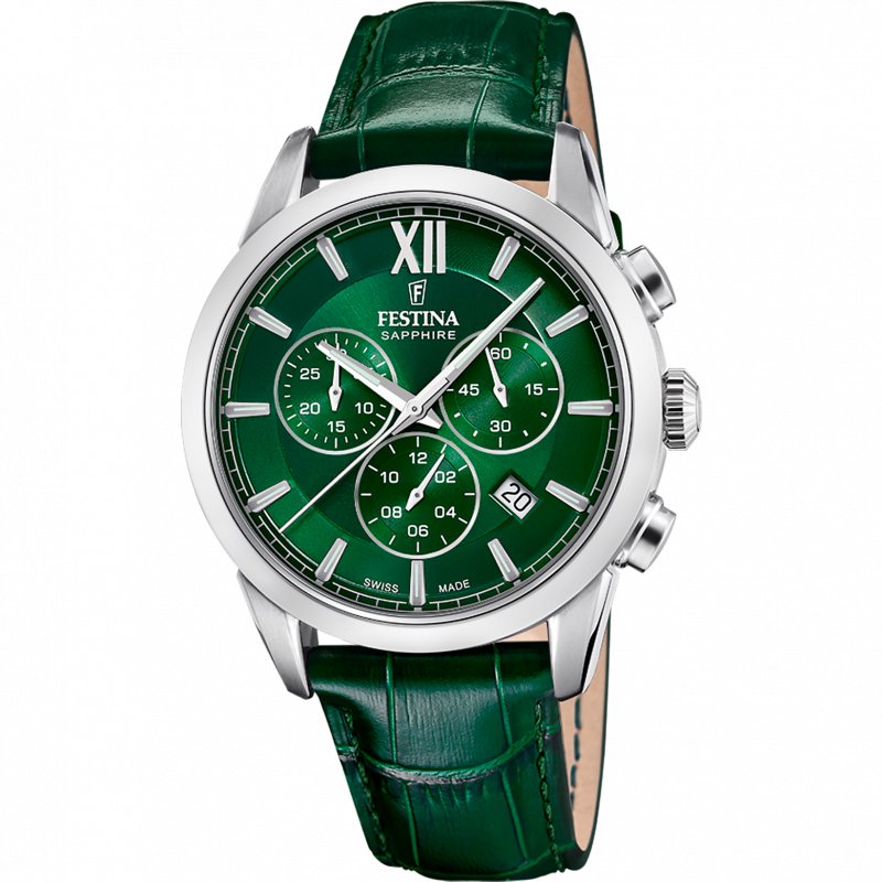 Festina swiss made men's green leather watch bracelet f20041/3