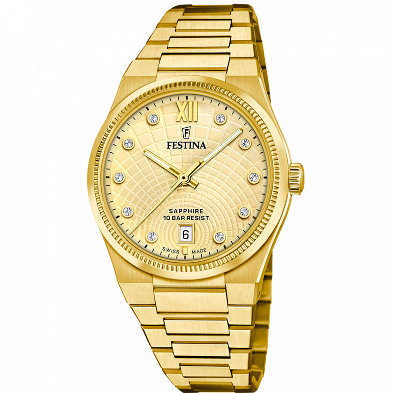 Festina women's watch swiss made rivé f20058/2 beige