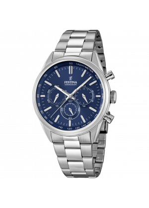 Festina timeless chronograph watch f16820/2 blue steel strap, men