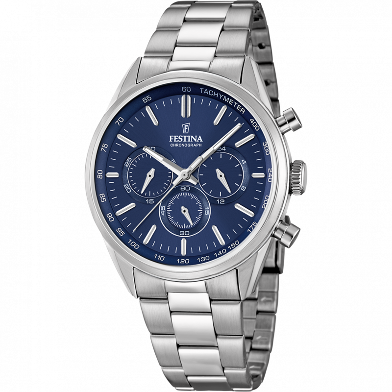 Festina timeless chronograph watch f16820/2 blue steel strap, men