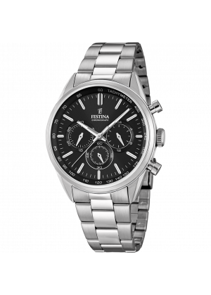 Festina timeless chronograph watch f16820/4 black steel strap, men