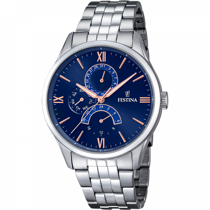 Festina retro watch f16822/3 blue steel strap, men