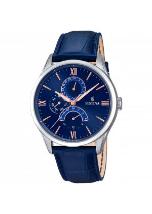 Festina retro watch f16823/3 blue leather strap, men