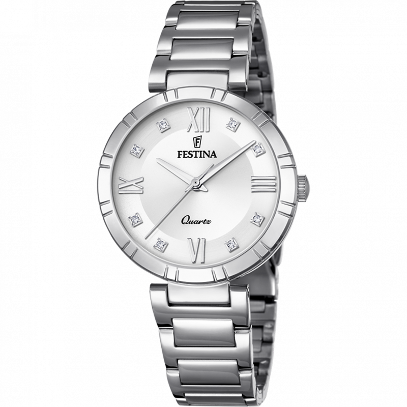 Festina watch mademoiselle f16936/a silver steel strap, women's