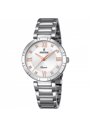 Festina watch mademoiselle f16936/b silver steel strap, women's