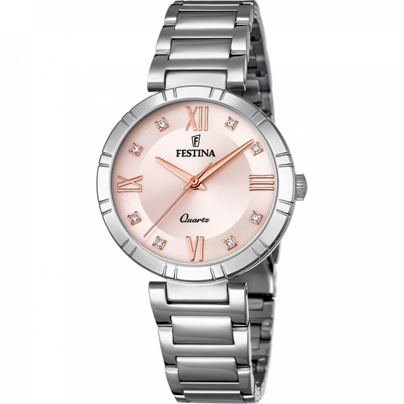 Festina mademoiselle watch f16936/c pink steel strap, women's