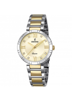 Festina watch mademoiselle f16937/b gold steel strap, women's