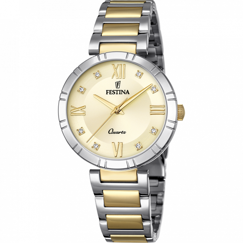 Festina watch mademoiselle f16937/b gold steel strap, women's