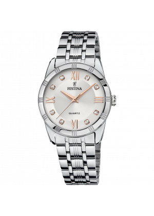 Festina mademoiselle watch f16940/b silver steel strap, women's