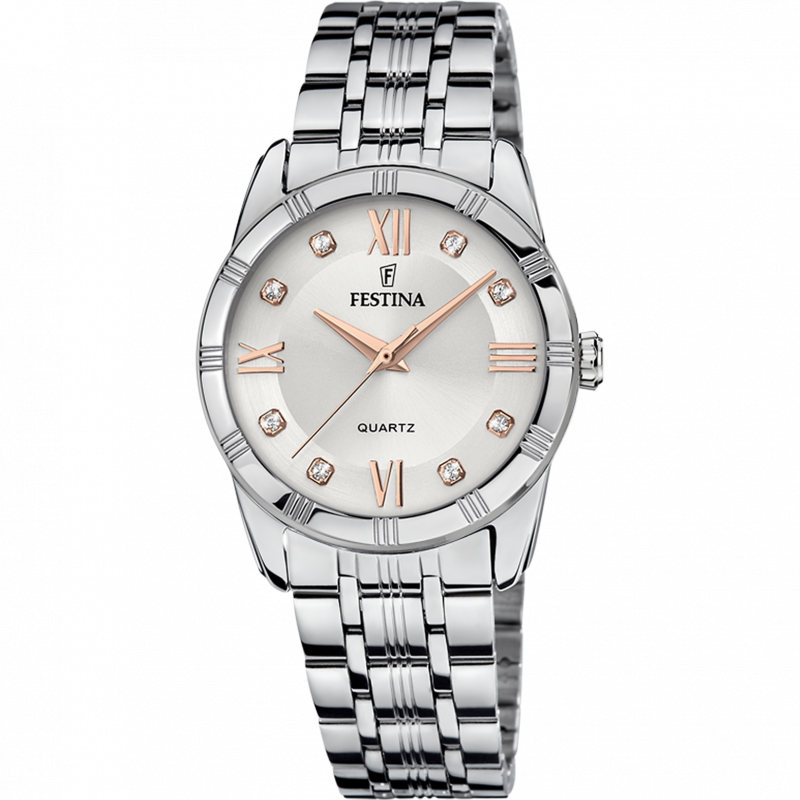 Festina mademoiselle watch f16940/b silver steel strap, women's