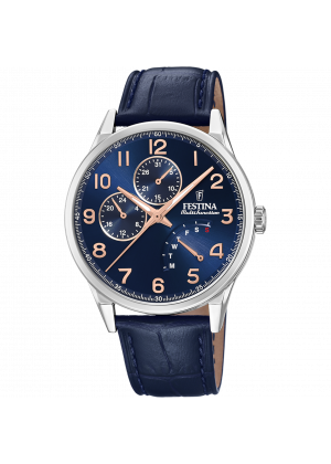 Festina multifunction collection watch f20278/b blue leather strap, men