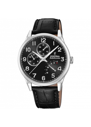 Festina multifunction collection watch f20278/c black leather strap, men's.