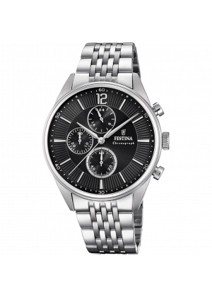 Festina timeless chronograph watch f20285/4 black steel strap, men