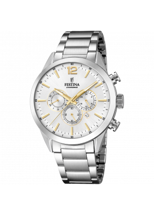 Festina timeless chronograph watch f20343/1 silver steel strap, men