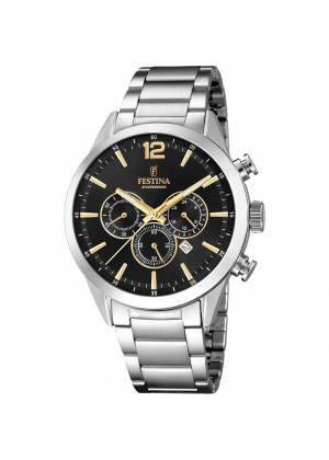 Festina timeless chronograph watch f20343/4 black steel strap, men's.