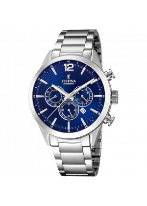 Festina timeless chronograph watch f20343/7 blue steel strap, men