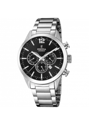 Festina timeless chronograph watch f20343/8 black steel strap, men's.