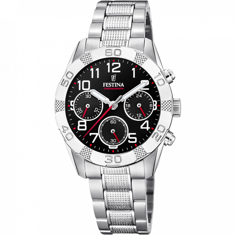 Festina junior collection watch f20345/3 black steel strap, children's.