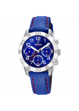 Festina junior collection watch f20346/2 blue leather strap, children's.