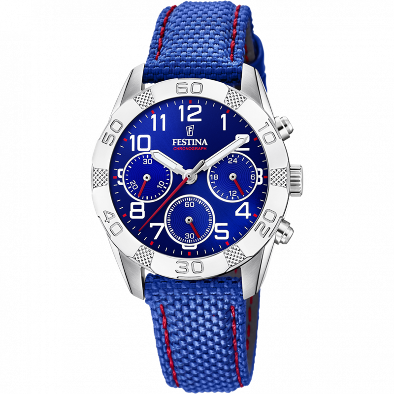 Festina junior collection watch f20346/2 blue leather strap, children's.