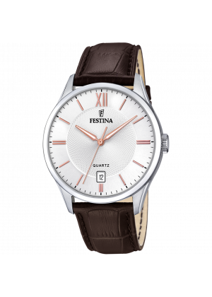 Festina classics watch f20426/4 white leather strap, men's