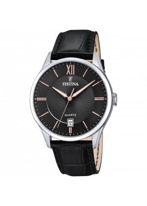 Festina classics watch f20426/6 black leather strap, men