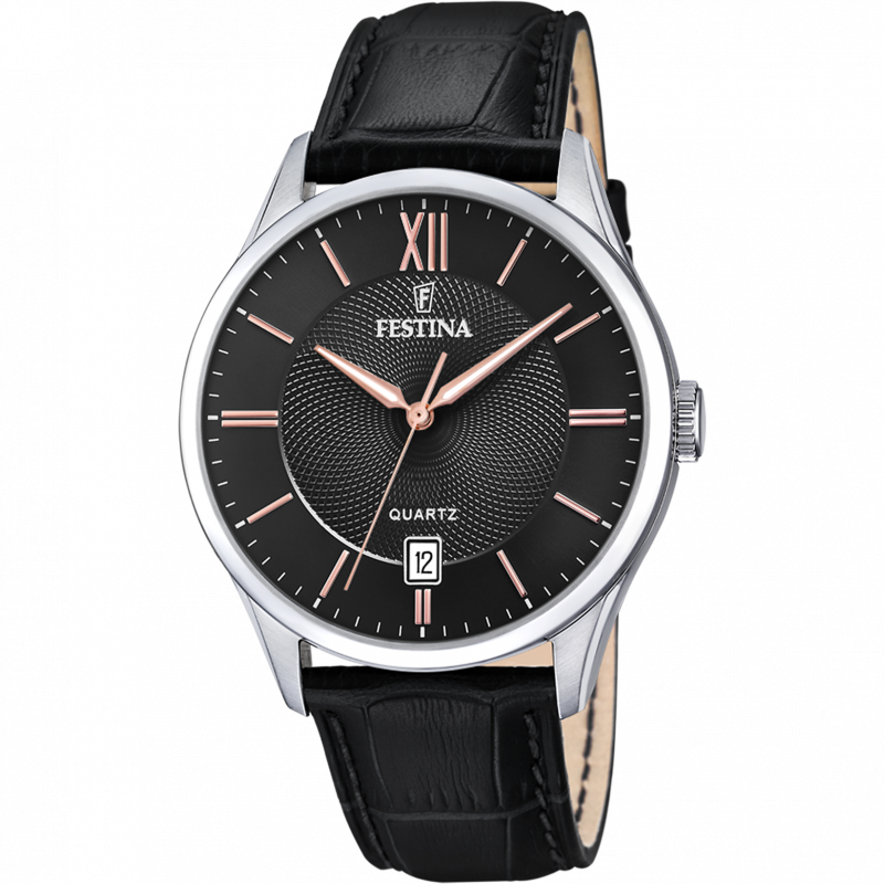 Festina classics watch f20426/6 black leather strap, men